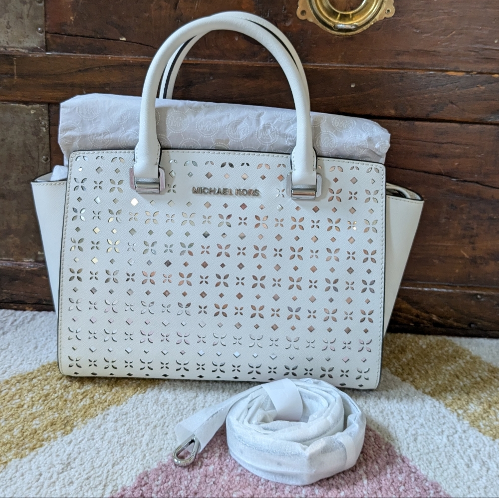 Michael Kors Selma Satchel bright white new with tags